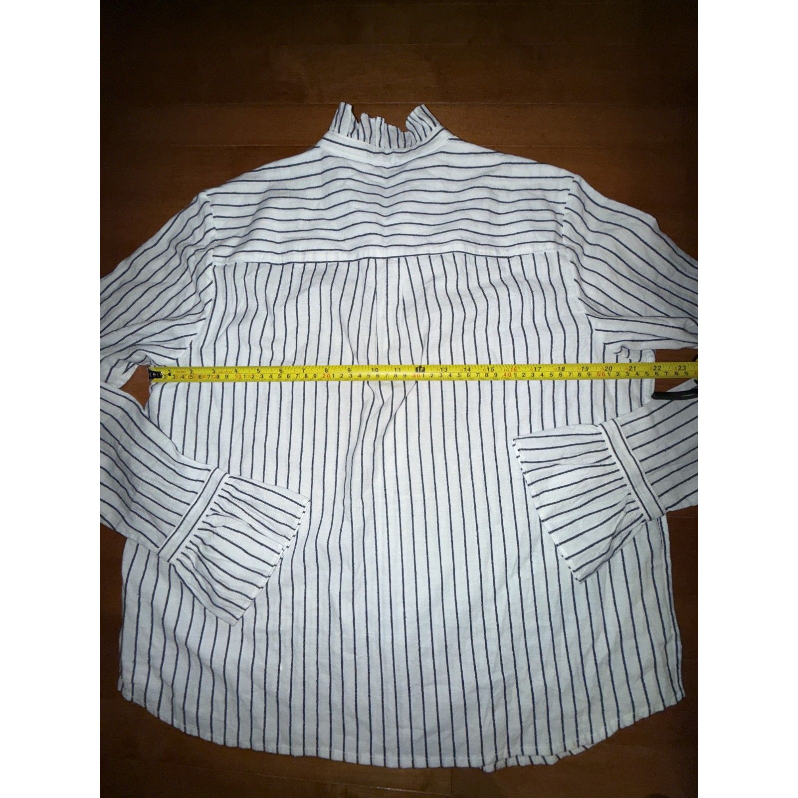Wnu With Nothing Underneath Kew Striped Cotton Blouse Us 12 Ruffle Collar — image 6 of 8